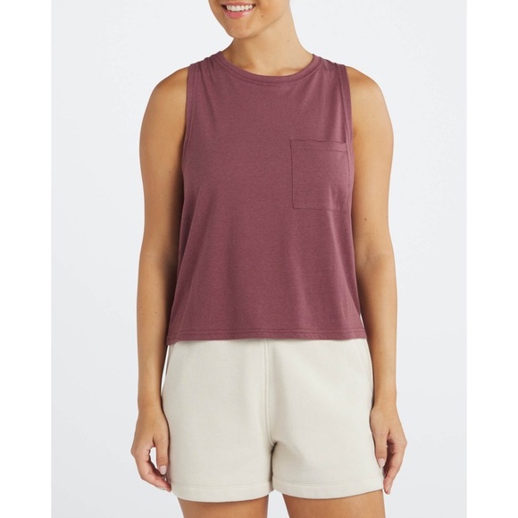 NWT THREADS 4 THOUGHT Burgundy Organic Cotton Sleeveless Crewneck Pocket Tank L - Picture 2 of 9